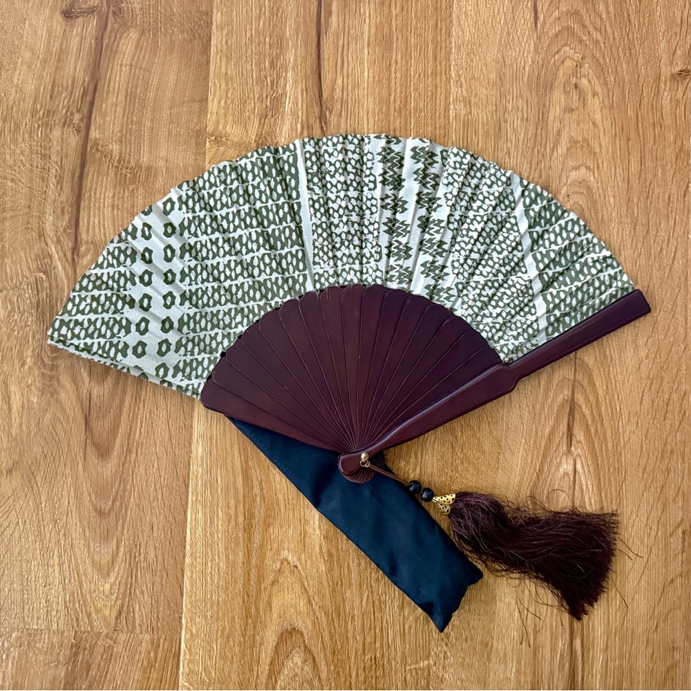 Manaola Green and Brown Patterned Fan